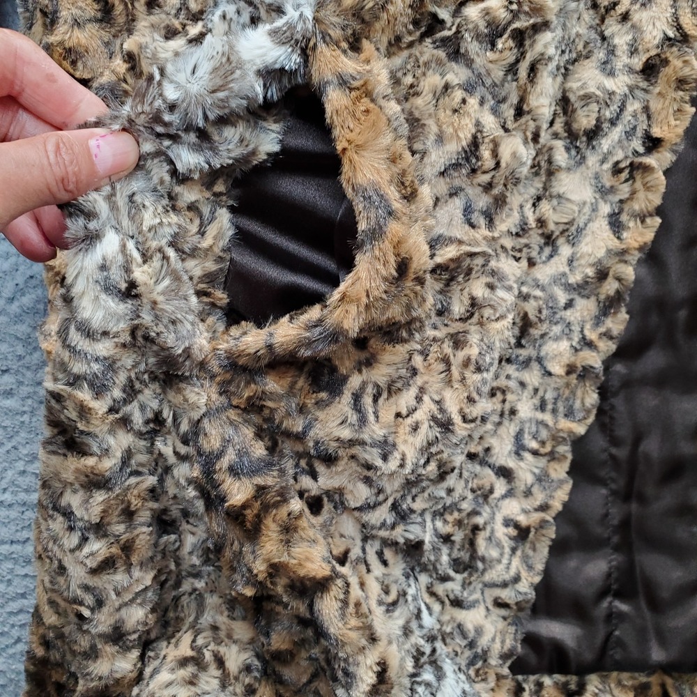 Dennis by Dennis Basso Faux Fur Jacket Womens L Multi Leopard Print Shawl Collar - Picture 8 of 12